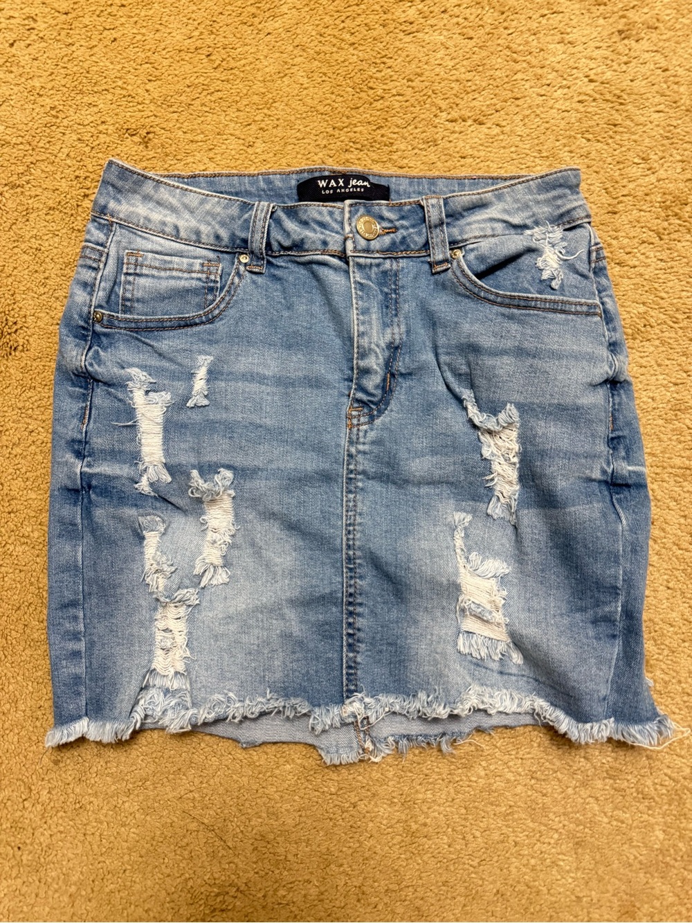 Light Blue Distressed Denim Mini Skirt